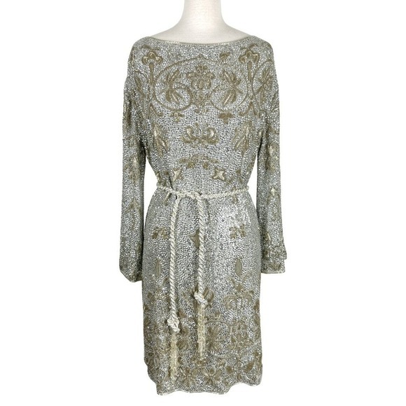 Marchesa Dresses & Skirts - Marchesa Beaded‎ Sequin Dress Gold Silver Formal Cocktail Size 4